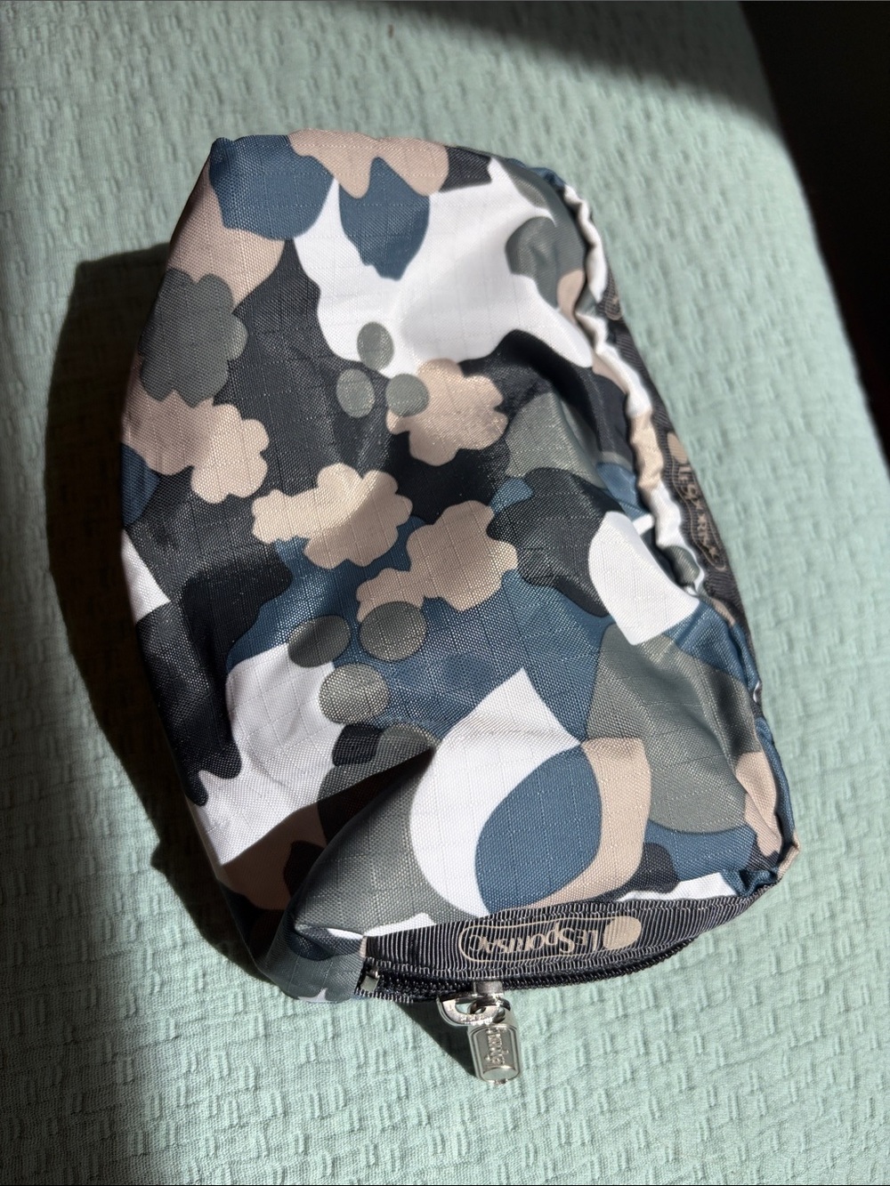 LeSportsac small cosmet Pouch with Abstract Camouflage Print - Blue, Cream, Gray